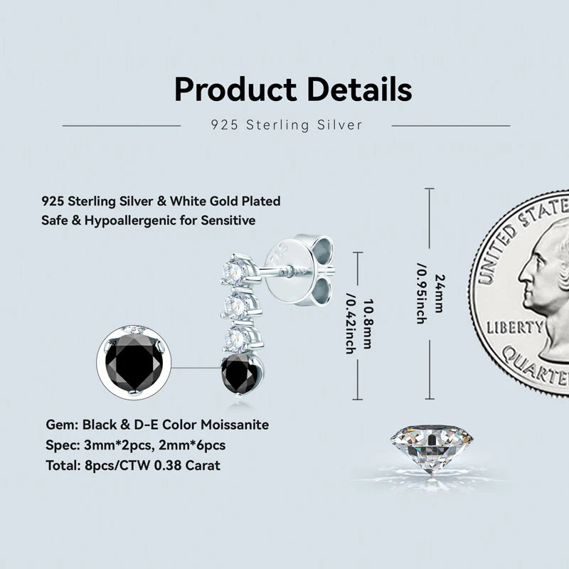 Anziw 2024 Trend 925 Silver Studs 3mm 2mm Black &White Moissanite Drop-losil