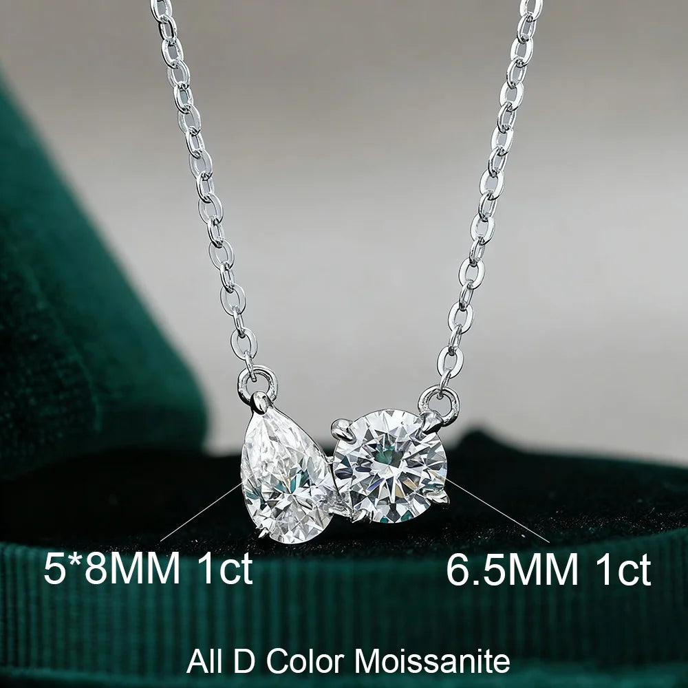 OEVAS 2CT Pear Cut Moissanite 2-stone Pendant Necklace For Women 100% S925-losil