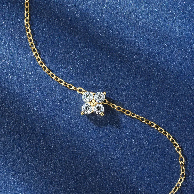 Anziw 100% Real 10K Gold Clover Flower 2.5mm D Moissanite Pendant Necklace-losil