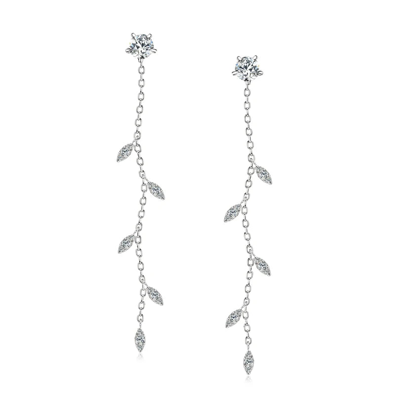 Anziw Leaf Dangle Long Drop Earrings Silver 925 for Women Real Moissanite-losil