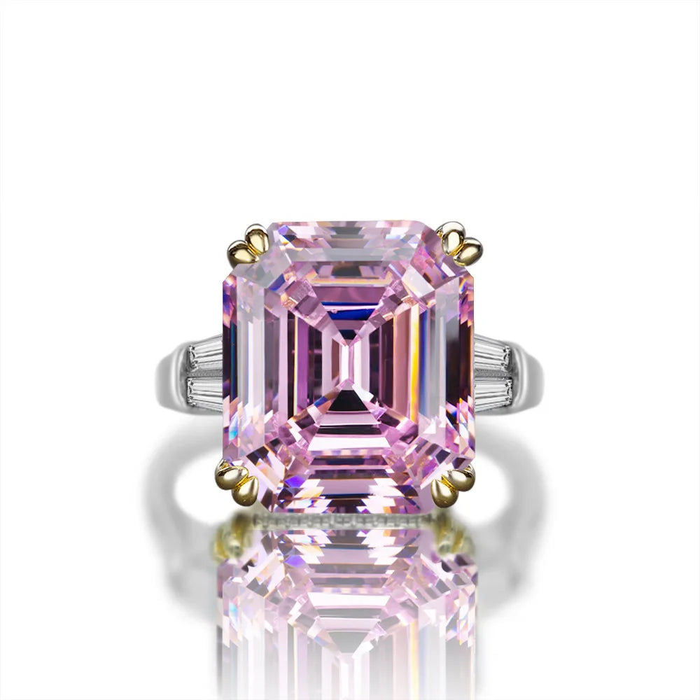 OEVAS 100% S925 Sterling Silver Luxury Square Pink Yellow White High Carbon-losil