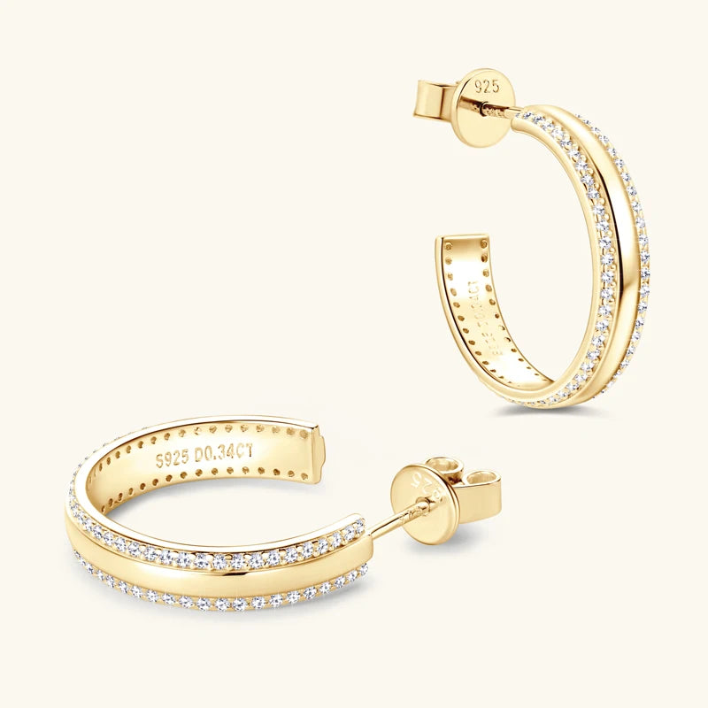 Anziw C Shape Open Circle Stud Earrings Moissanite Hoop Drop Piercing Earrings-losil