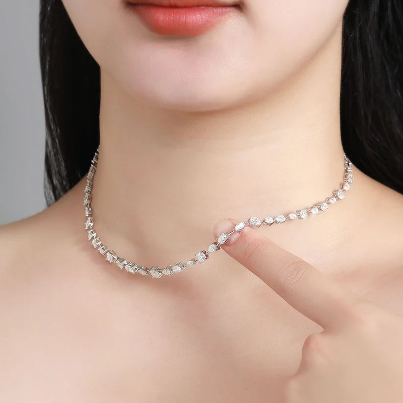 OEVAS 11.45cttw Full Moissanite Choker Necklace for Women S925 Silver Lab Diamond-losil