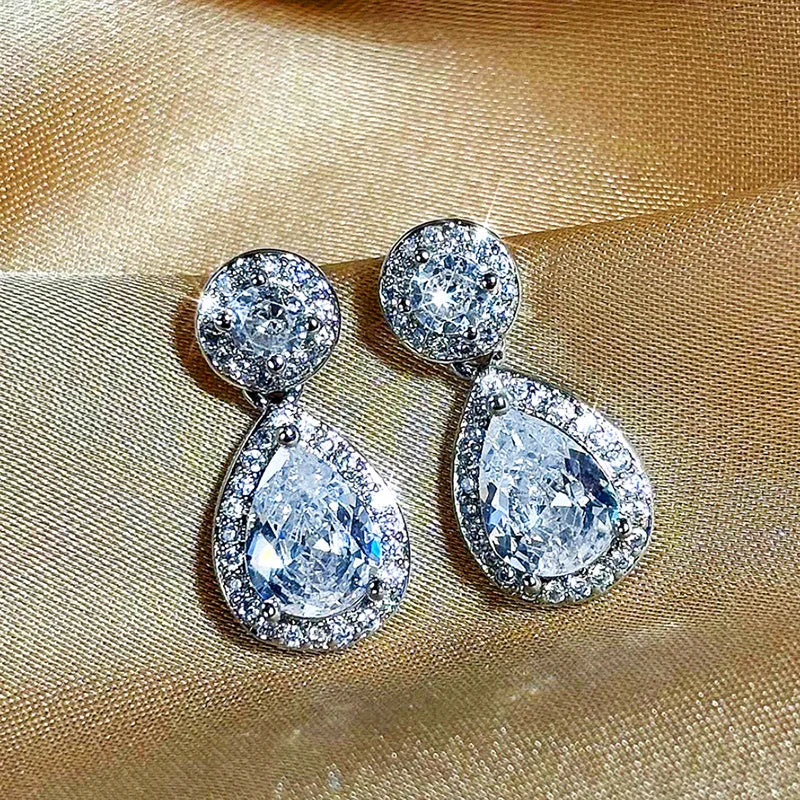 Huitan Gorgeous Drop Earrings for Women Shiny Luxury Waterdrop Cubic Zirconia Ear-losil