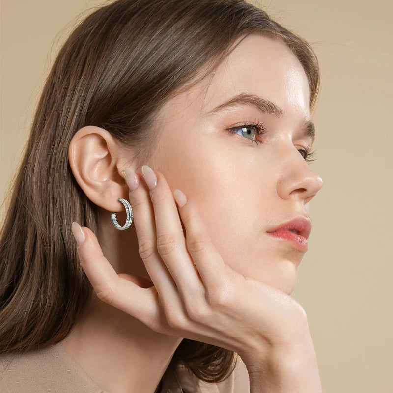 Anziw C Shape Open Circle Stud Earrings Moissanite Hoop Drop Piercing Earrings-losil