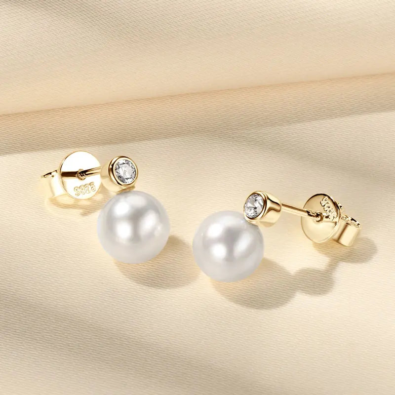 Anziw Natural Freshwater Pearl Stud Earrings for Women Real 925 Silver Elegant-losil