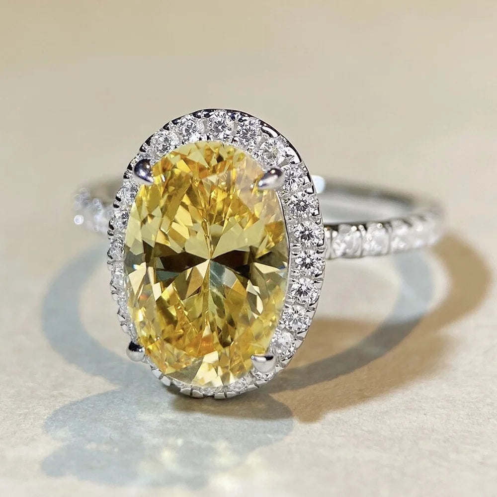 OEVAS 5CT 9*11mm Oval Cut High Carbon Diamond Halo Ring For Women-losil