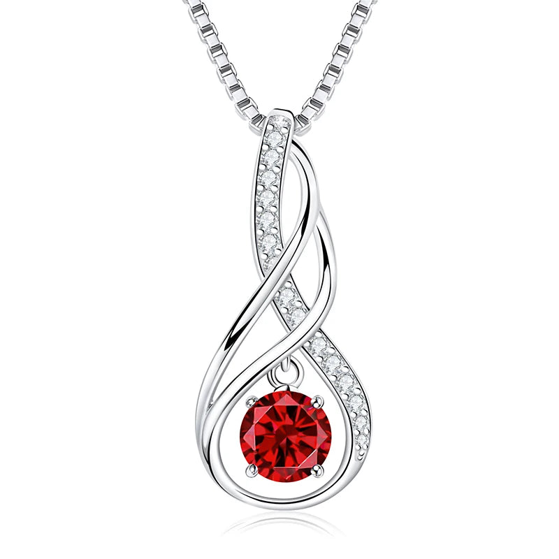 12 Birthstone Infinity Pendant Necklace for Women 925 Silver Colorful Gemstone 6.5mm-losil