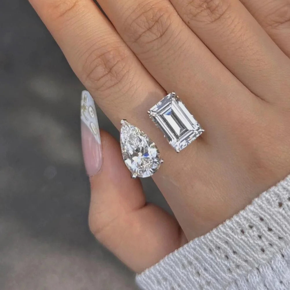 OEVAS D Color 2-Stone Full Moissanite Rings 100% S925 Silver Open Ring-losil