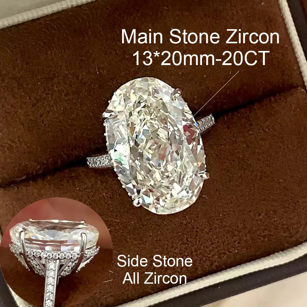 OEVAS 20CT 13*20mm Oval Cut Moissanite Ring For Women S925 Sterling Silver-losil