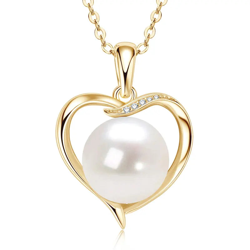 Anziw 925 Sterling Silver 11-12mm Natural Freshwater Pearl Heart Pendant Necklace for-losil