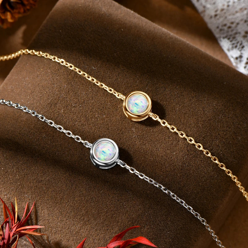 Anziw Bezel 6mm Opal Solitaire Bracelet Adjustable 925 Silver Chain 2024 Trendy-losil