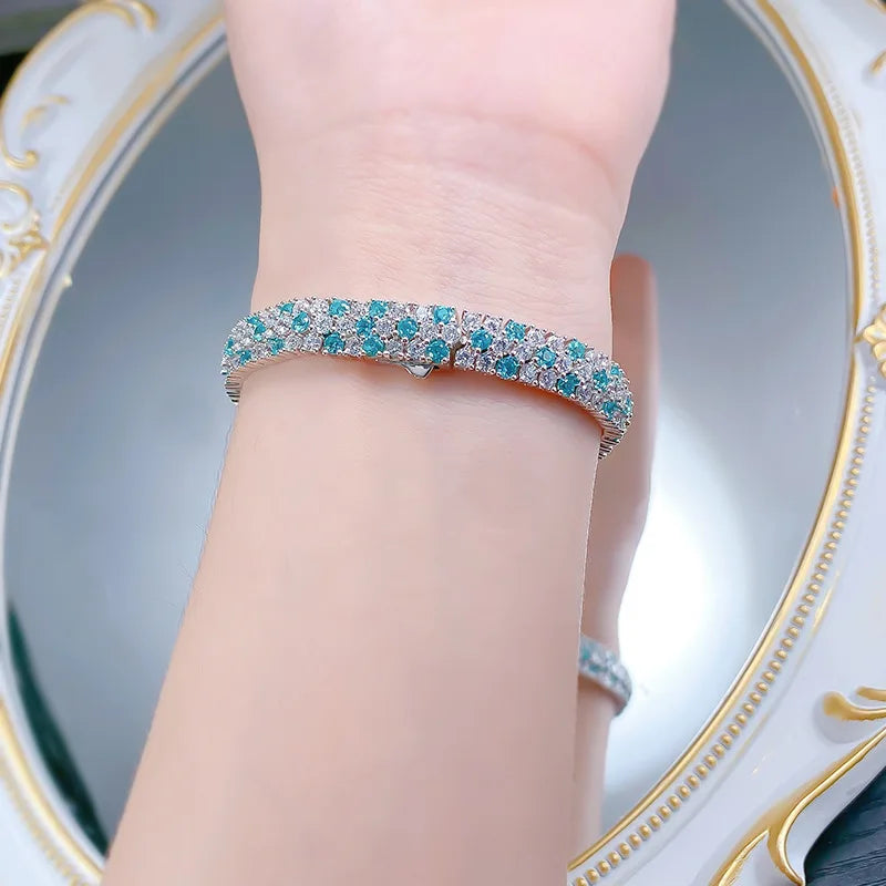 OEVAS Full 5A Blue Zircon Lab Diamond Bracelet S925 Silver plated 18K-losil