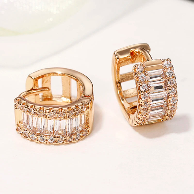 Huitan Fashion Women's Hoop Earrings with Sparkling Cubic Zirconia Fancy Female Ear-losil
