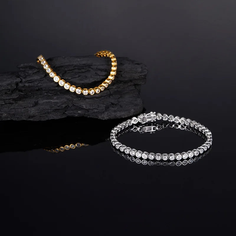 OEVAS 2mm 3mm Moissanite Round Bubble Diamond Tennis Bracelets for Woman Men-losil
