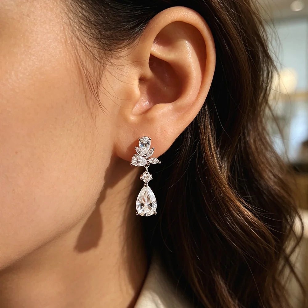 OEVAS 8.8cttw Pear Cut Full Moissanite Earrings for Women 100% S925 Silver-losil
