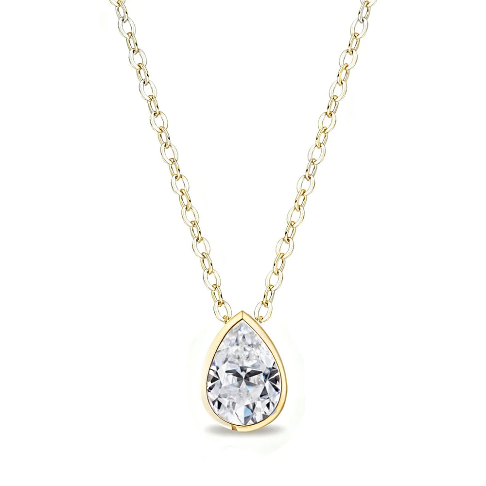 OEVAS 1/2/3/4CT Waterdrop Moissanite Necklace For Women S925 Silver Plated 18K Gold-losil