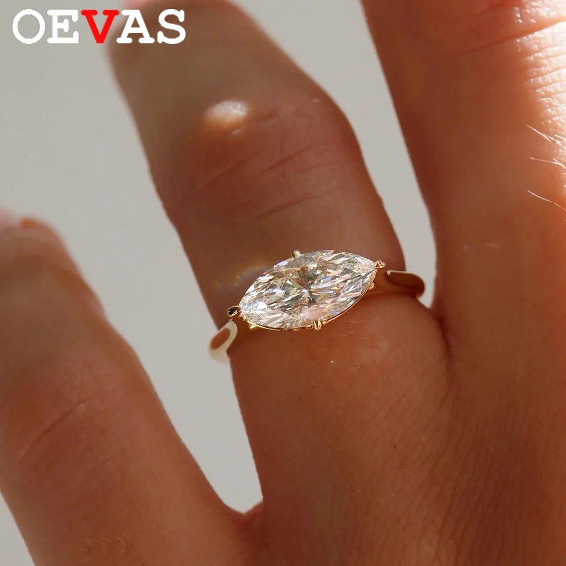 OEVAS 1ct 5*10mm Moissanite Rings 100% 925 Sterling Silver two Rings Set-losil