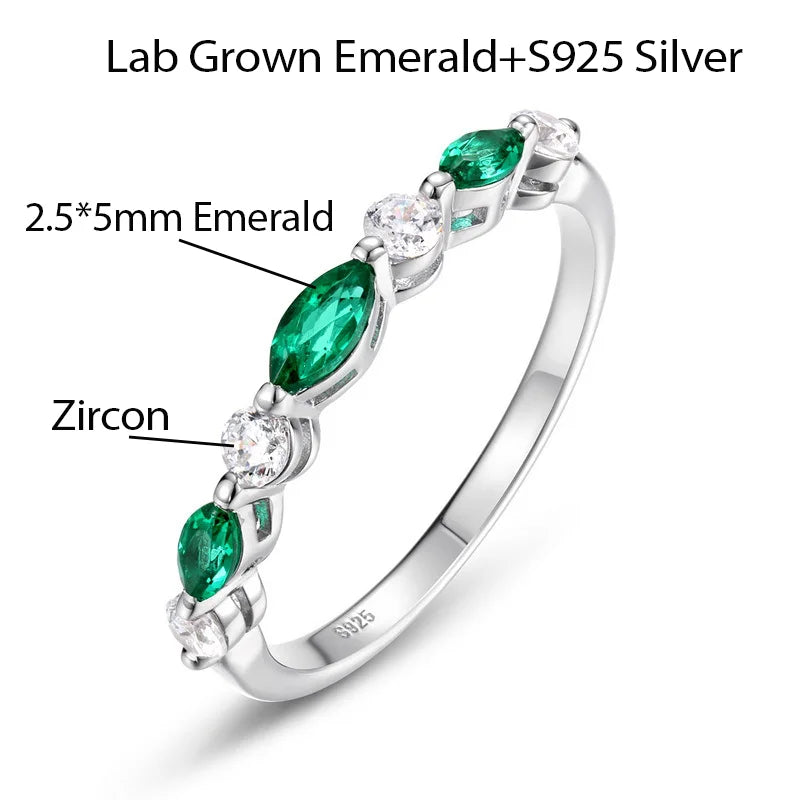 OEVAS Lab Grown Emerald Ring 100% S925 Sterling Silver inlay Zircon For-losil