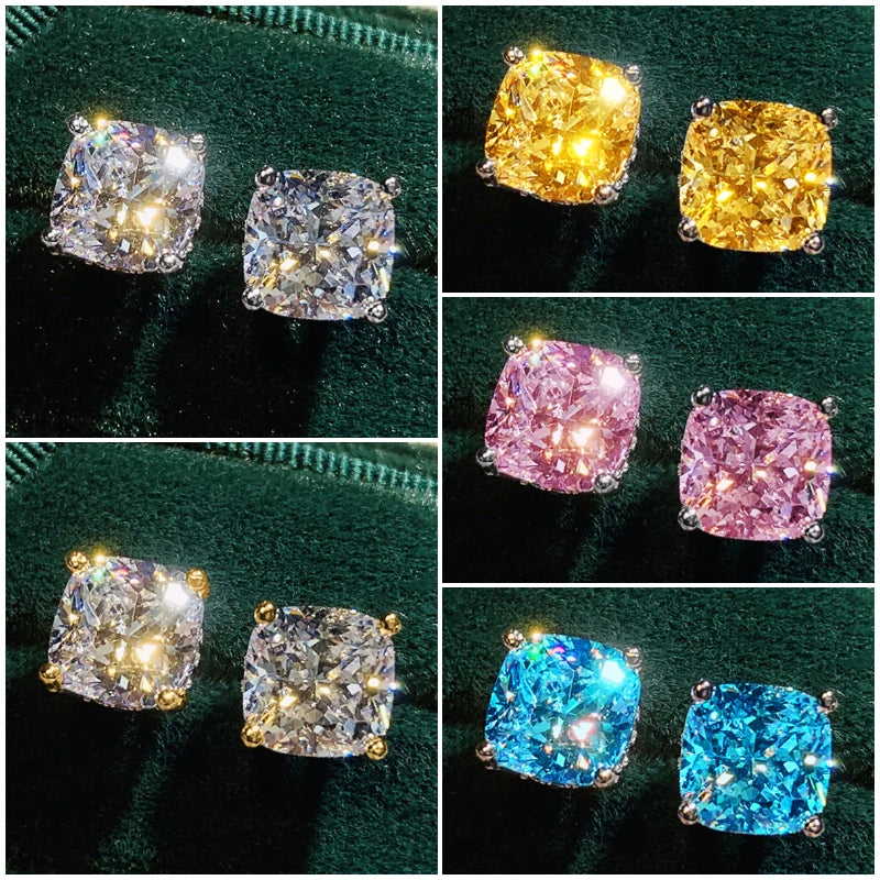 Huitan Cushion White/Pink/Yellow/Blue Cubic Zirconia Stud Earrings for Women Simple Elegant Female-losil