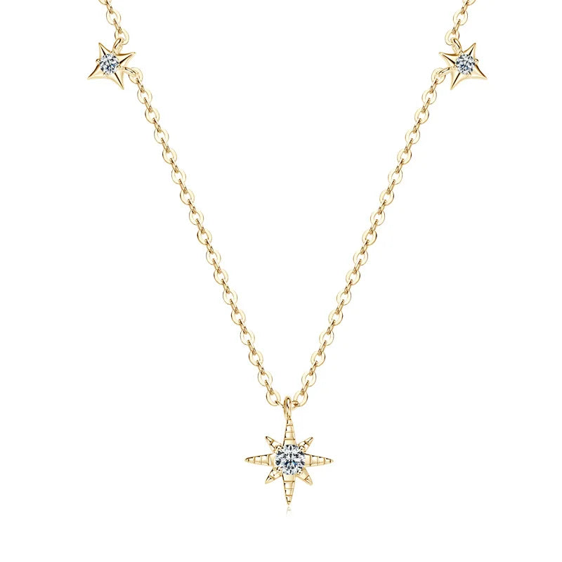 Anziw 100% 925 Silver Guide Star Pendant Necklace Certified 3mm&2mm Moissanite Charm-losil