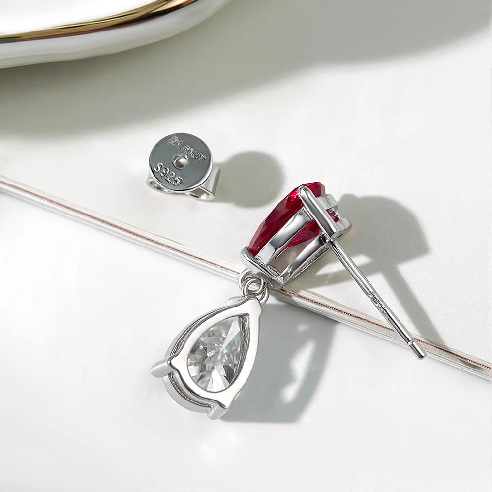 OEVAS Waterdrop Lab Grown Columbia Emerald/Ruby with Moissanite Diamond Earrings for Women-losil