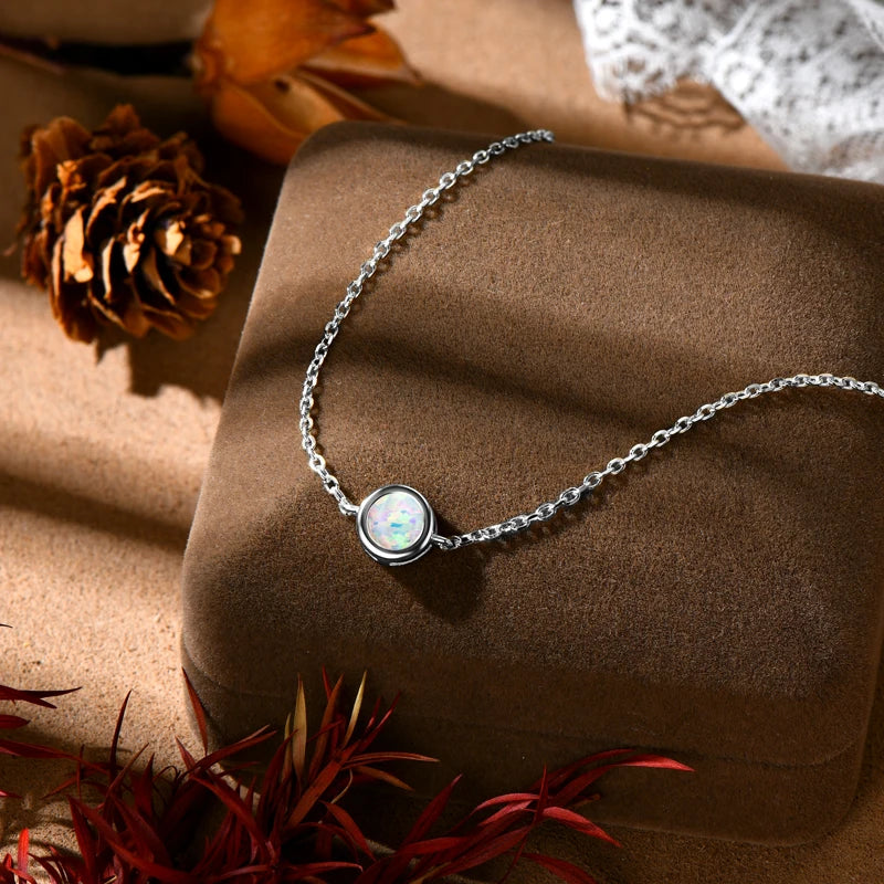 Anziw Bezel 6mm Opal Solitaire Bracelet Adjustable 925 Silver Chain 2024 Trendy-losil