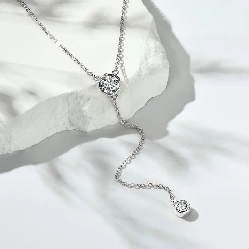 Anziw D1.30CT D Moissanite Pendant Y Shaped Necklace for Women 925 Sterling-losil