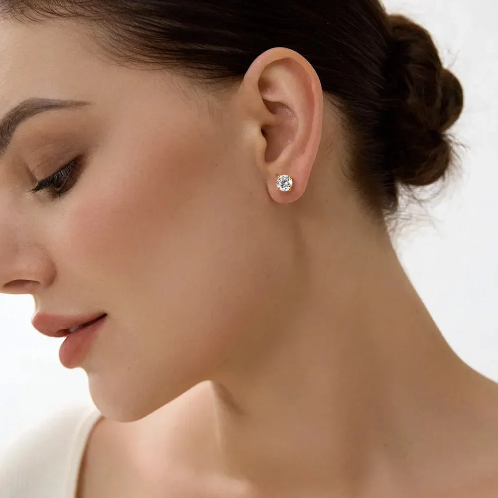 OEVAS Real 0.2CT-3CT D Color Moissanite Four Claws Stud Earrings For Women-losil