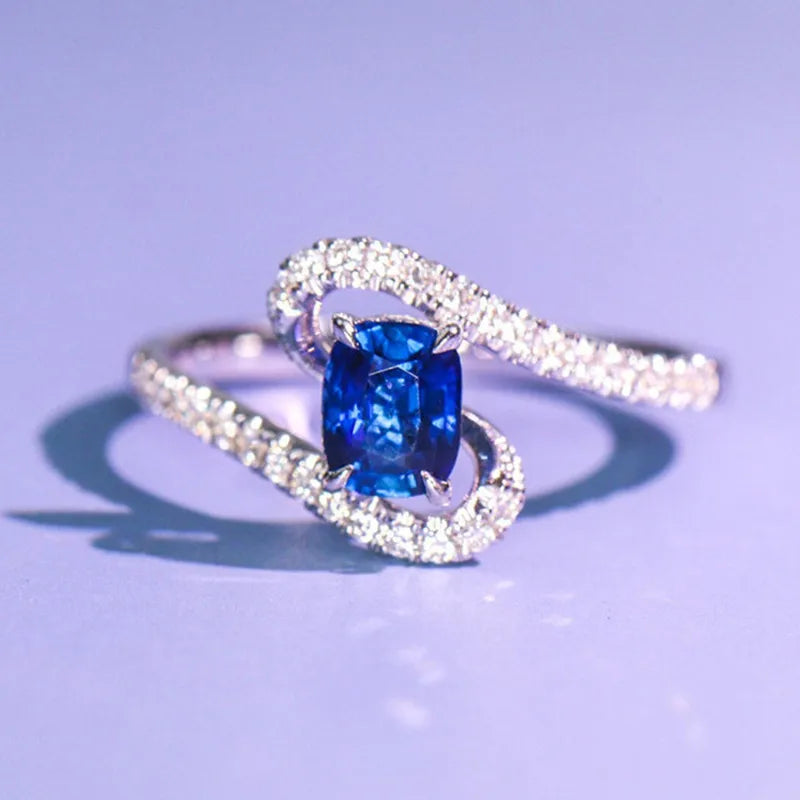 Huitan Elegant Oval Blue Cubic Zirconia Rings for Women Full Paved Dazzling-losil