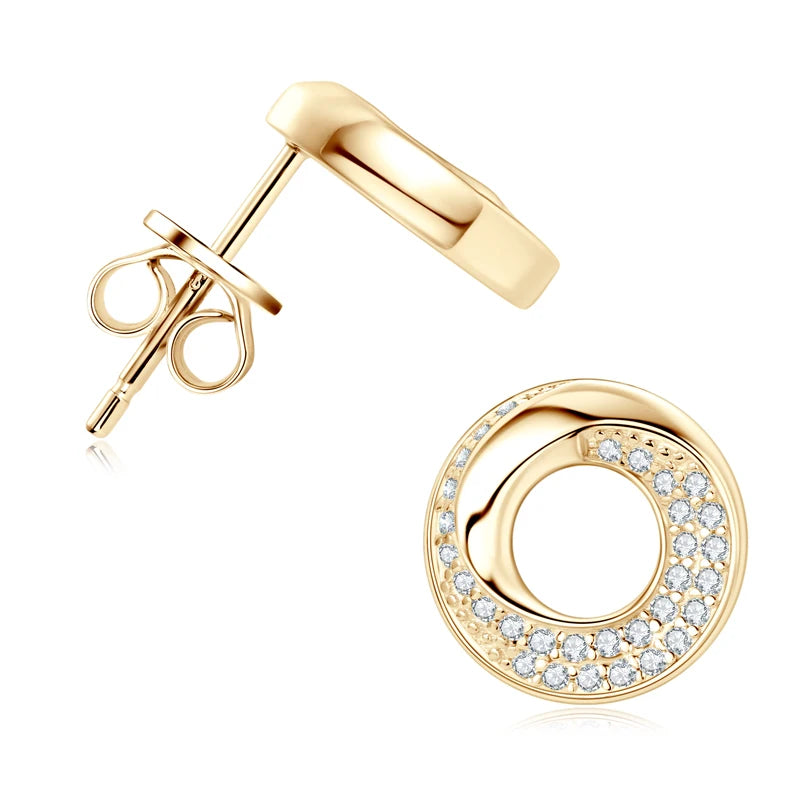 Anziw Doughnut Circle D Color Moissanite Stud Earrings for Women Men Real-losil