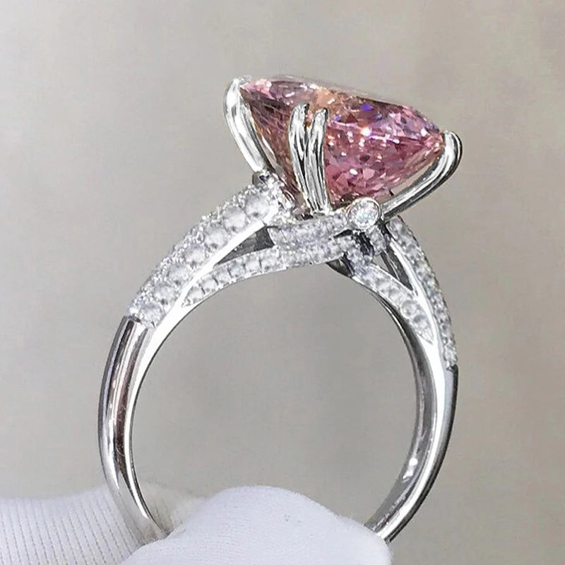 Huitan Big Oval Pink CZ Rings for Women Engagement Wedding Temperament Sweet-losil