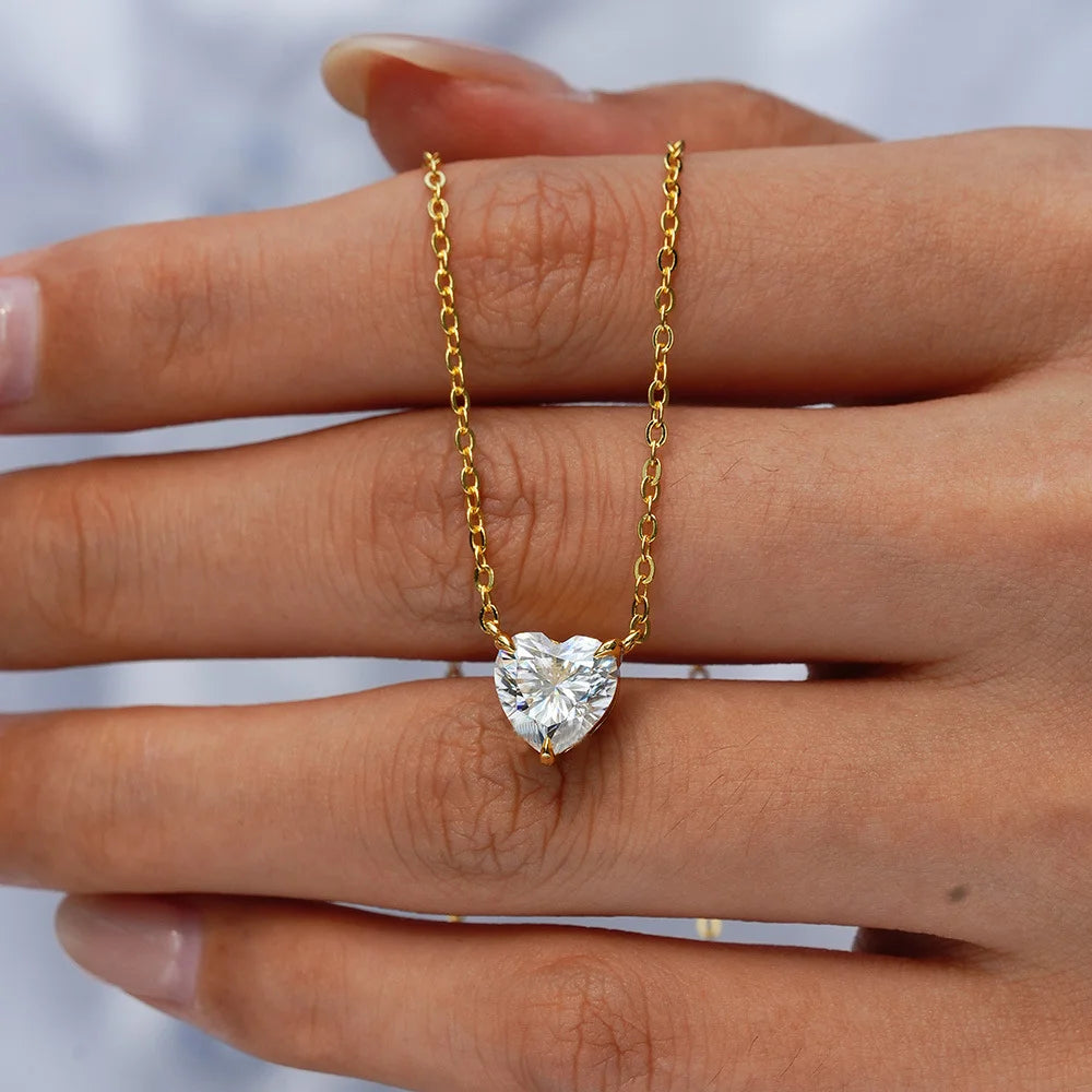 OEVAS 1-3ct Classic Heart Cut Moissanite Pendant Necklace For Women S925 Silver-losil