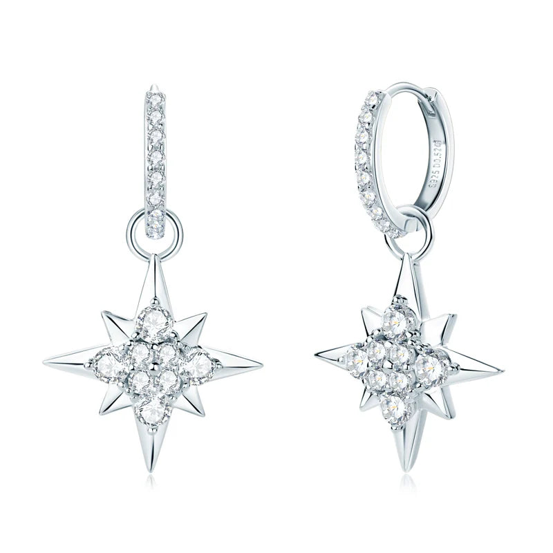 Anziw 100% 925 Silver Jewelry Charm Guide Star Drop Earrings Moissanite Piercing-losil