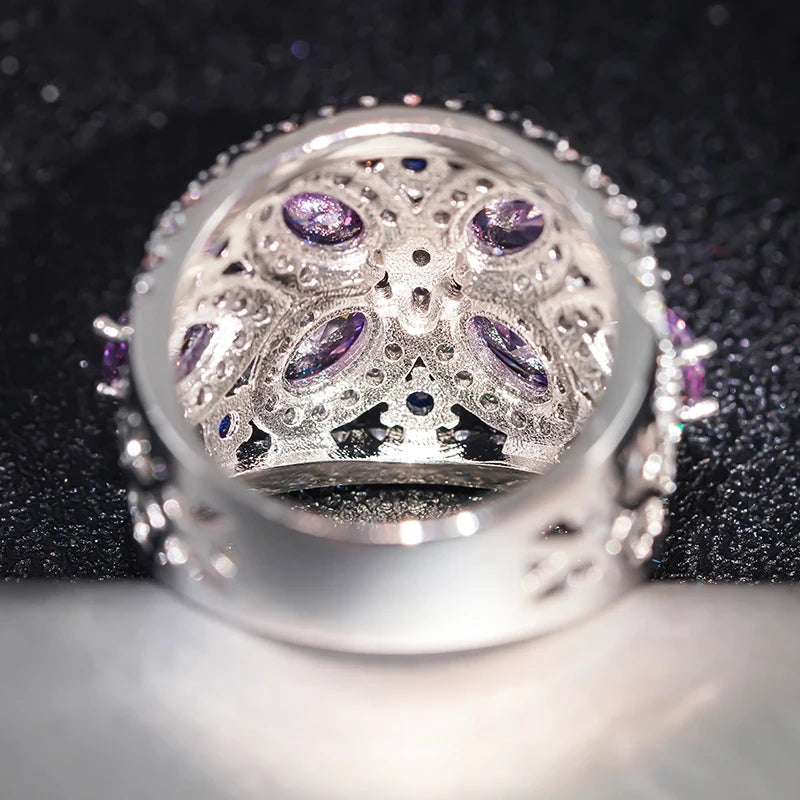 Huitan Colorful Cubic Zirconia Finger Ring Female Luxury Anniversary Accessories Exquisite Engagement-losil