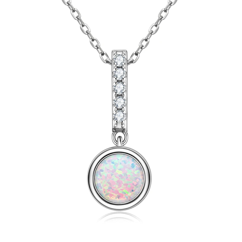 Luxury Artificial White Opal Pendant Necklace for Women 925 Silver Oval Pear-losil