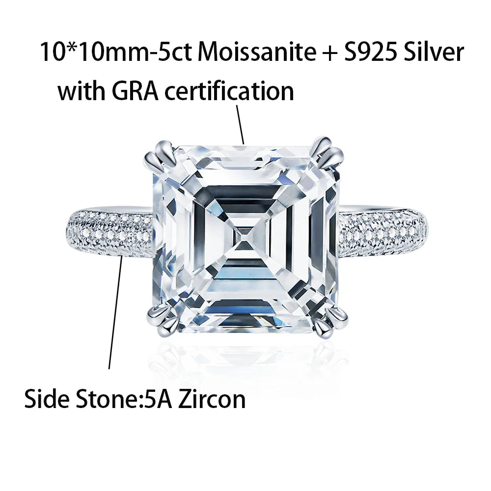 OEVAS 8x8mm 10ct Square Asscher Cut Moissanite Ring for Women 100% S925-losil