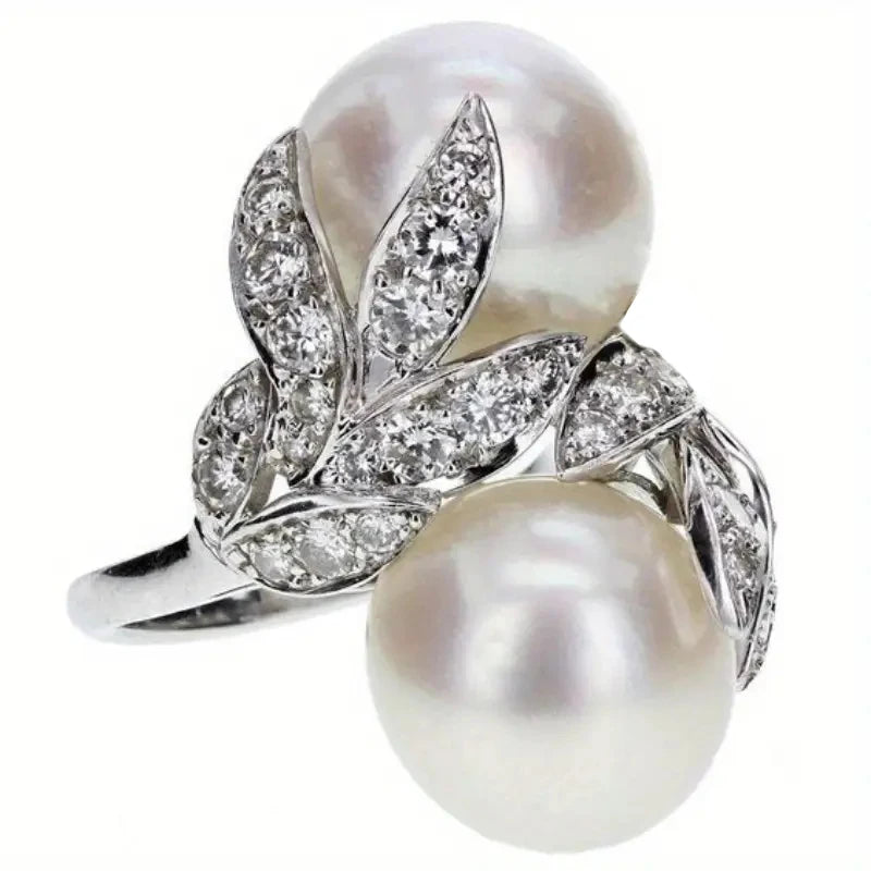 Huitan Attractive Ring with Imitation Pearl Exquisite Trendy Finger Accessories for Women-losil