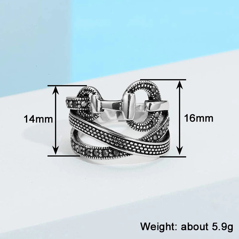 Huitan Novel Irregular Knot Design Rings Female Exquisite Dazzling Cubic Zirconia Accessory-losil