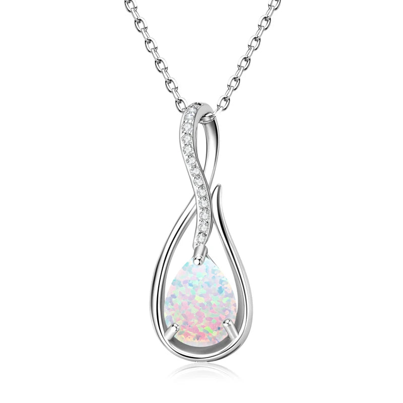 Luxury Artificial White Opal Pendant Necklace for Women 925 Silver Oval Pear-losil
