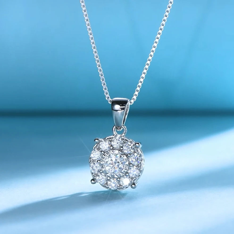 Anziw 1CT Full Moissanite Pendant Necklace for Women 925 Silver Chain 6.5mm-losil