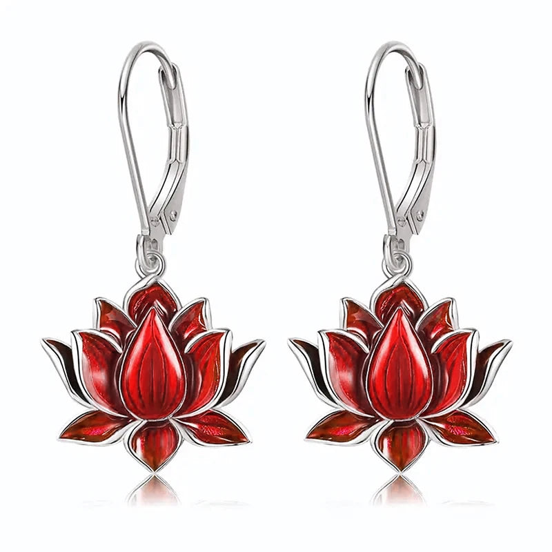 Huitan Chic Blue Lotus Pendant Earrings for Women Fashion Personality Accessories for-losil
