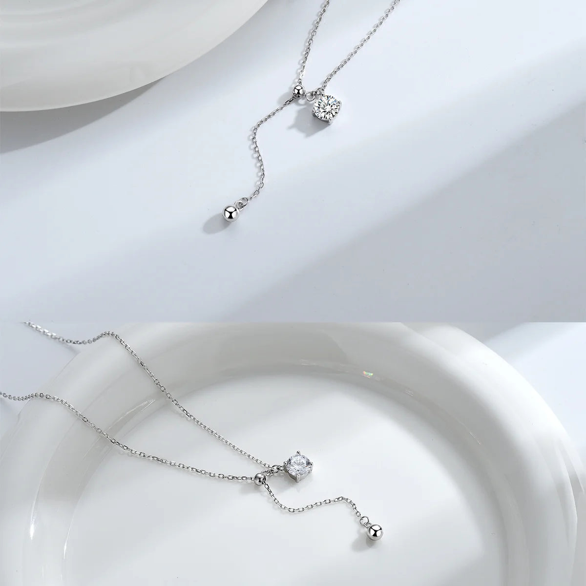 OEVAS 6MM Round Moissanite Pendant Necklace For Women 100% S925 Silver Adjustable-losil
