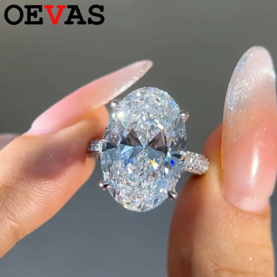 OEVAS 8CT Oval Cut All Moissanite Ring for Women S925 Silver Sparkling-losil