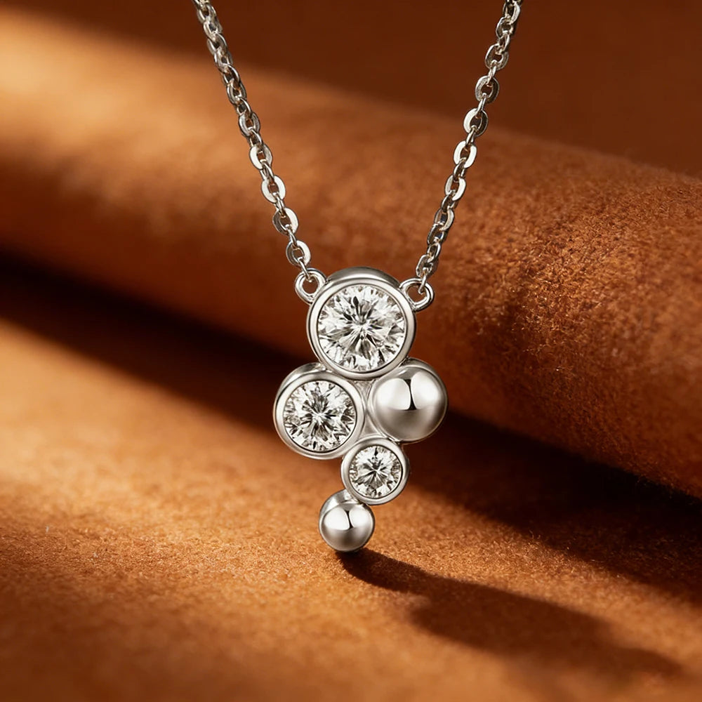 Anziw 925 Silver 5mm&4mm&3mm D-E Round Moissanite Pendant Necklace for Women Adjustable-losil