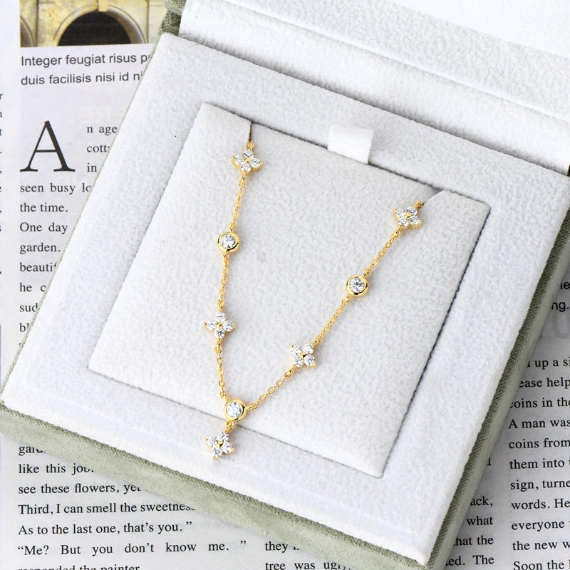 Anziw Silver 925 Clover Flower Bracelet Certified D Color Moissanite Bracelets Gold-losil