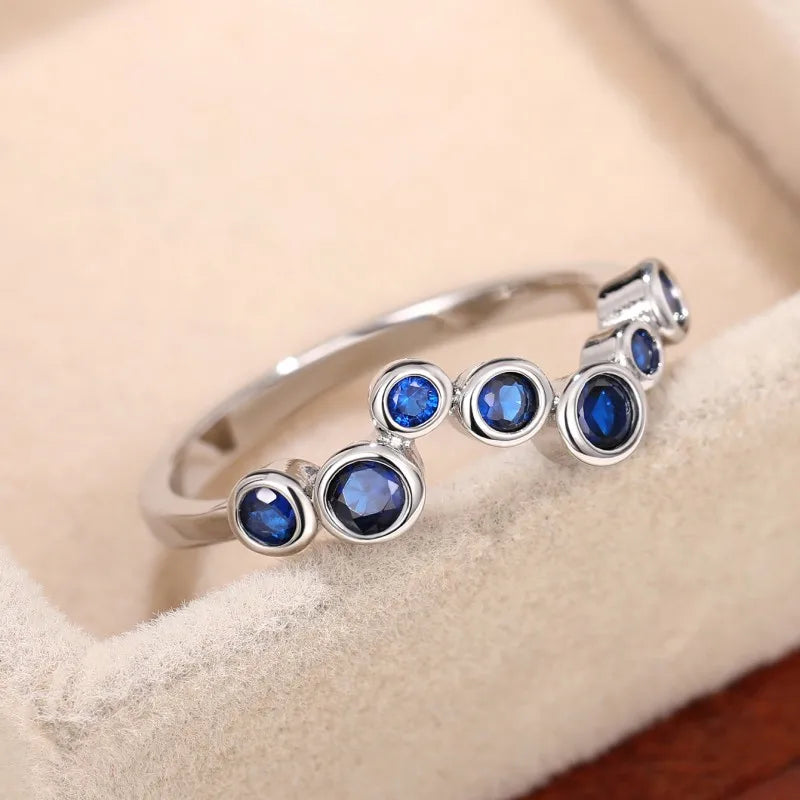 Huitan Elegant Blue Cubic Zirconia Thin Rings for Women Fancy Wedding Party-losil