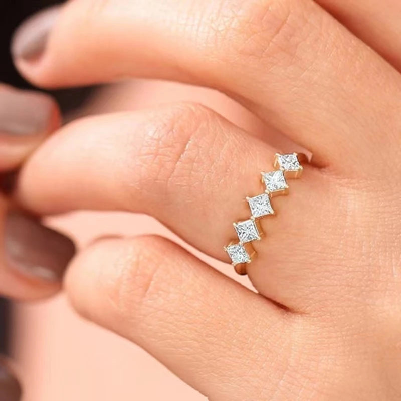 Huitan Simple Square Cubic Zirconia Gold Color Ring for Women Fashion Contracted-losil