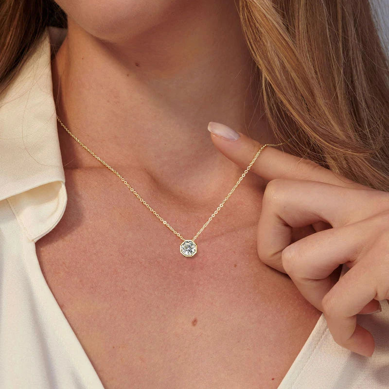 Anziw 1CT 8mm 2CT D VVS1 Moissanite Solitaire Pendant Necklace for Women-losil