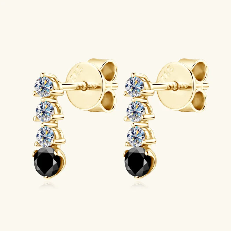 Anziw 0.38CTTW. Black &White Moissanite Drop Stud Earrings for Women Real 925-losil